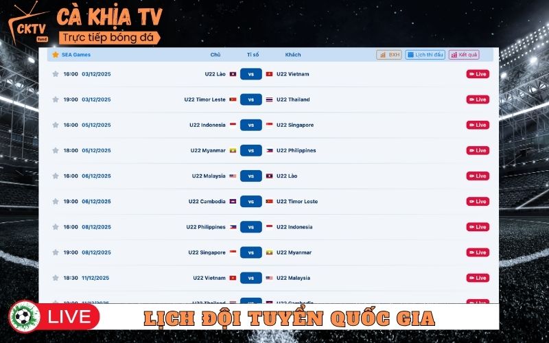 Lịch của đội tuyển quốc gia và các giải lớn trong nước